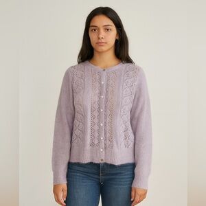 North 17 Mohair Wool Blend Button Lavender Cardigan Sweater Vintage Cottagecore